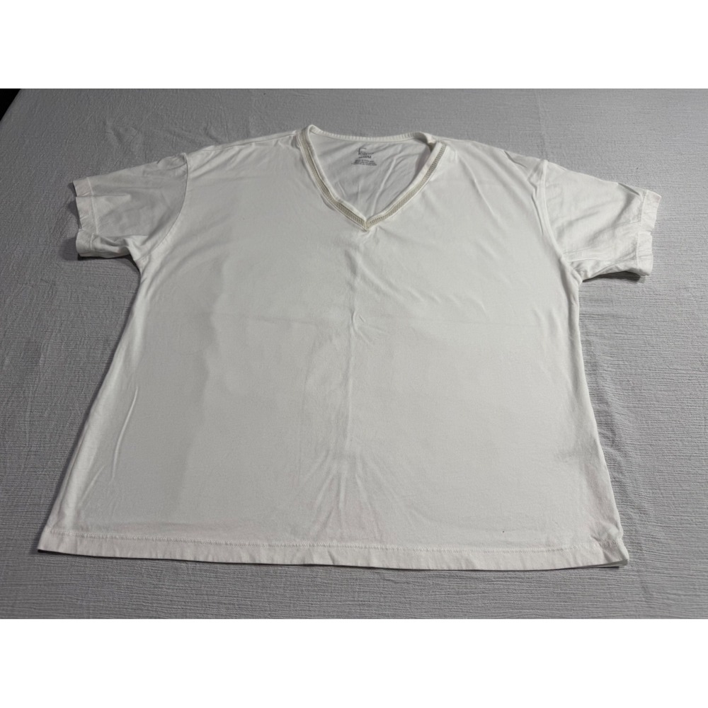 Felina Women's White V-Neck Mesh Trim Cotton Short Sleeve T-Shirt C8242 Size M